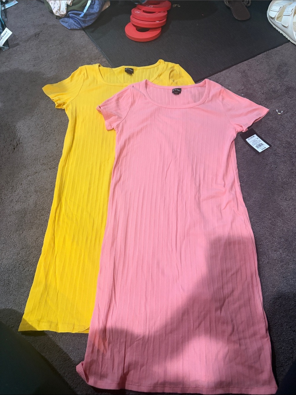 art class Scoop Neck Ribbed Midi Dress in Pink and Yellow